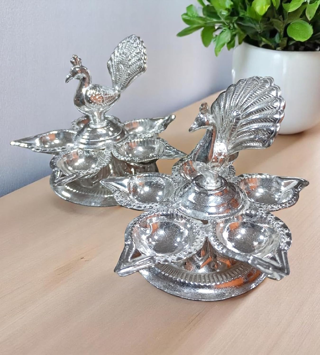 Sigaram Brass 2.5 Inch Panchmukhi Diya with Peacock Handle for Home Pooja Décor K4716