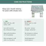 Care instructions for Sigaram silver plated wooden chowki