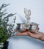 Sigaram German Silver 3Cup Panchwala With Peacock Head For Home Pooja Decor K2579