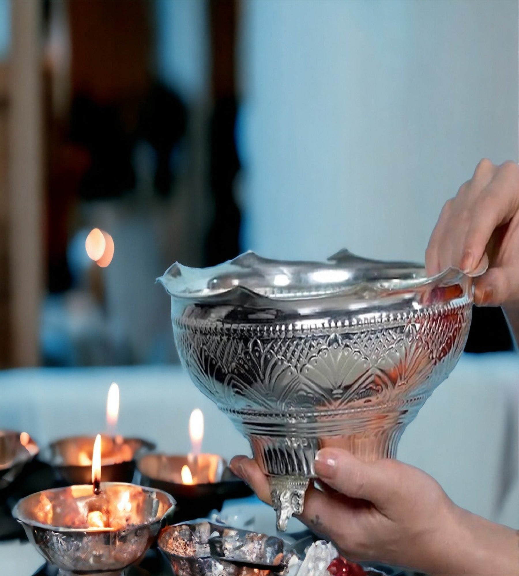 Sigaram German Silver 10X5 Inch Designed Flower Basket For Home Pooja Decor K3109