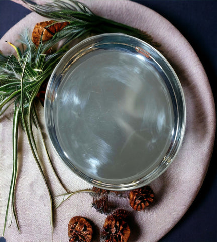 Sigaram German Silver 9 Inch Plain Plate for Home Pooja Decor K3121