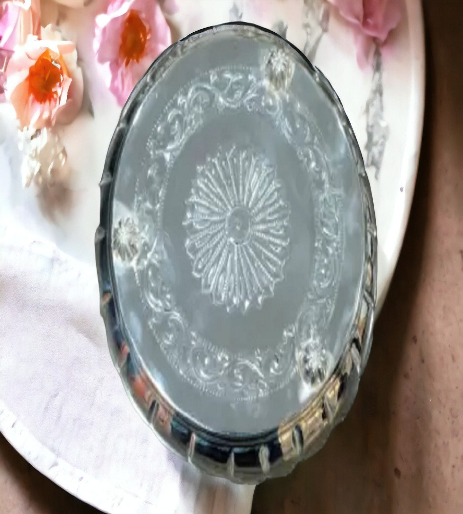 Sigaram German Silver 10 Inch Floral Design Plate With Stand for Home Pooja Decor K3127