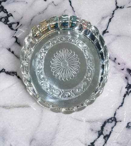 Sigaram German Silver 10 Inch Floral Design Plate With Stand for Home Pooja Decor K3127