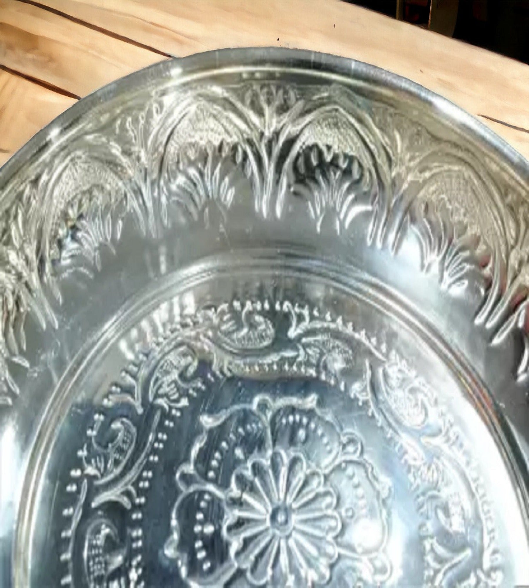 Sigaram German Silver 12 Inch Floral Design Plate With Stand for Home Pooja Decor K3129
