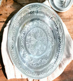 Sigaram German Silver 12 Inch Floral Design Plate With Stand for Home Pooja Decor K3129