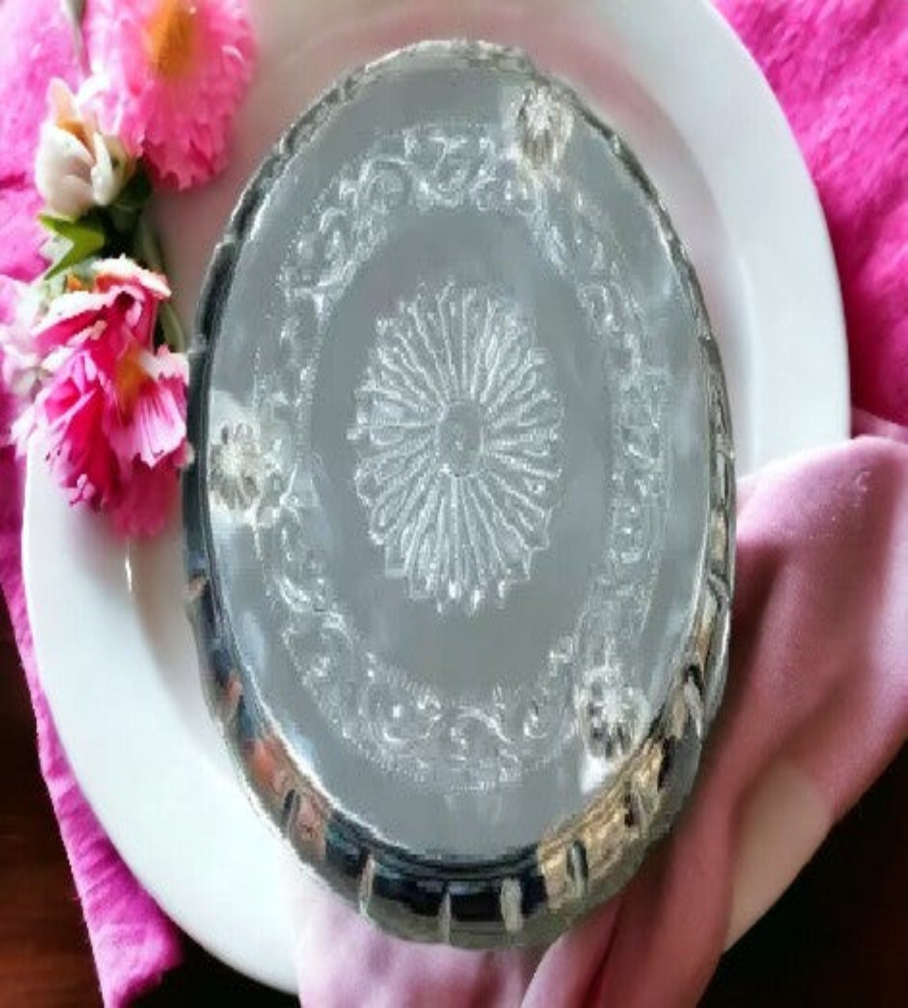 Sigaram German Silver 12 Inch Floral Design Plate With Stand For Home Pooja Decor K3804