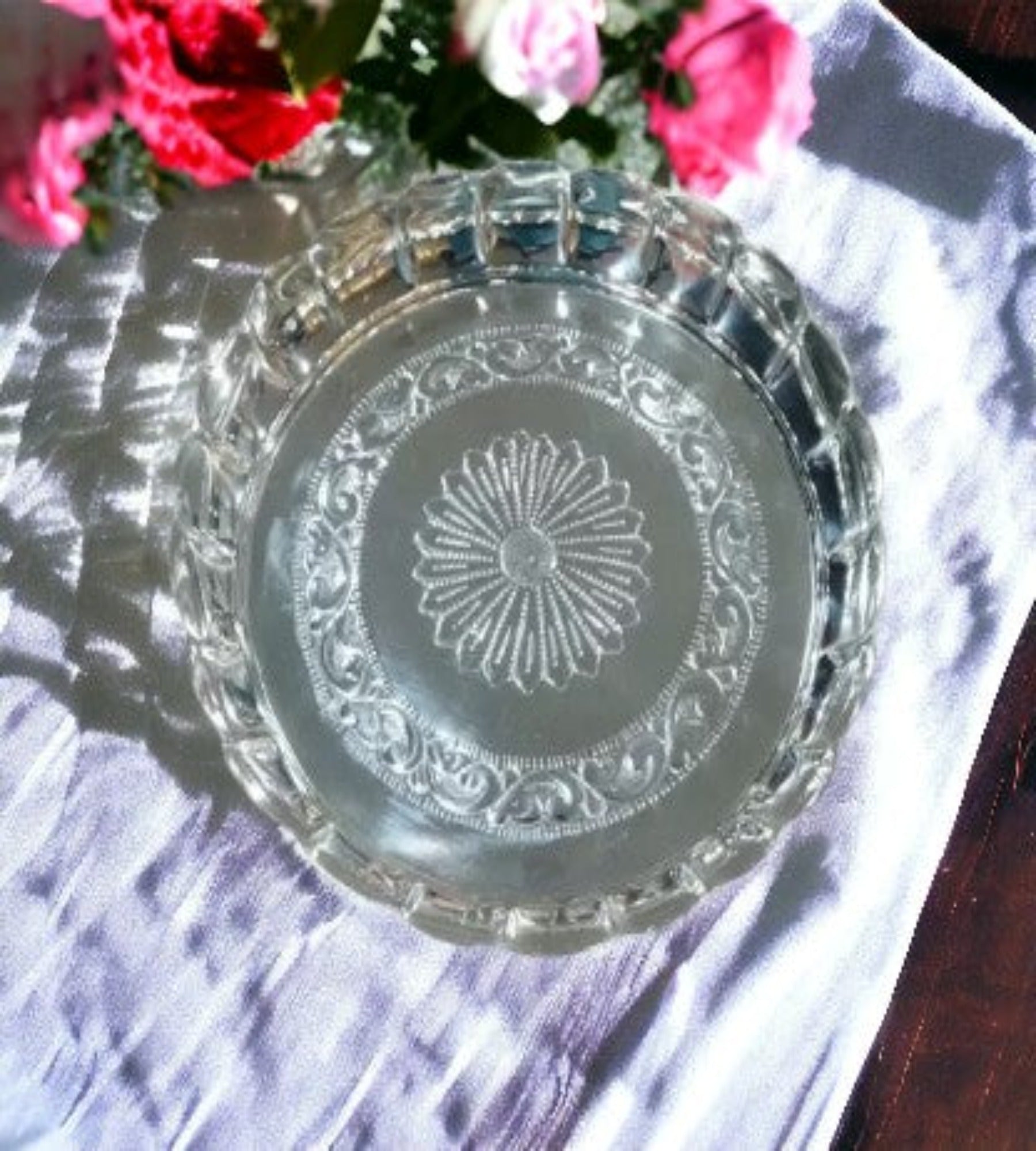 German Silver 12 Inch Floral Design Plate With Stand For Home Pooja Decor K3804