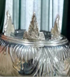 Sigaram German Silver 9 Inch Floral Designed Plate With Stand for Home Pooja Decor K3808