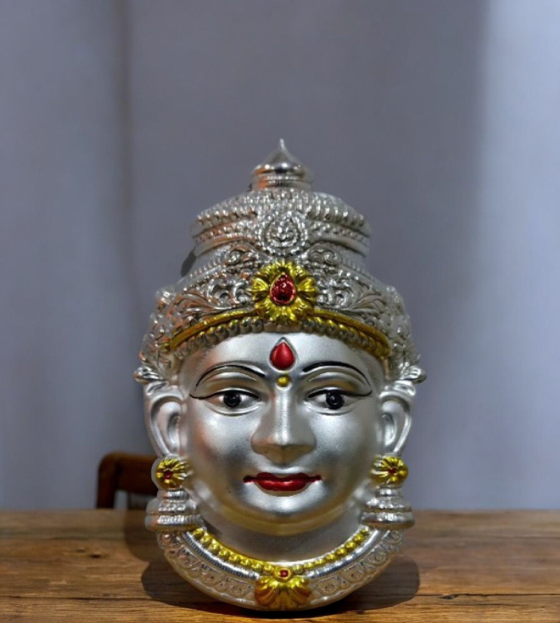 Sigaram 7X4 Inch Silver Plated Lakshmi Face Mukoot for Vara Mahalakshmi Festival K4122