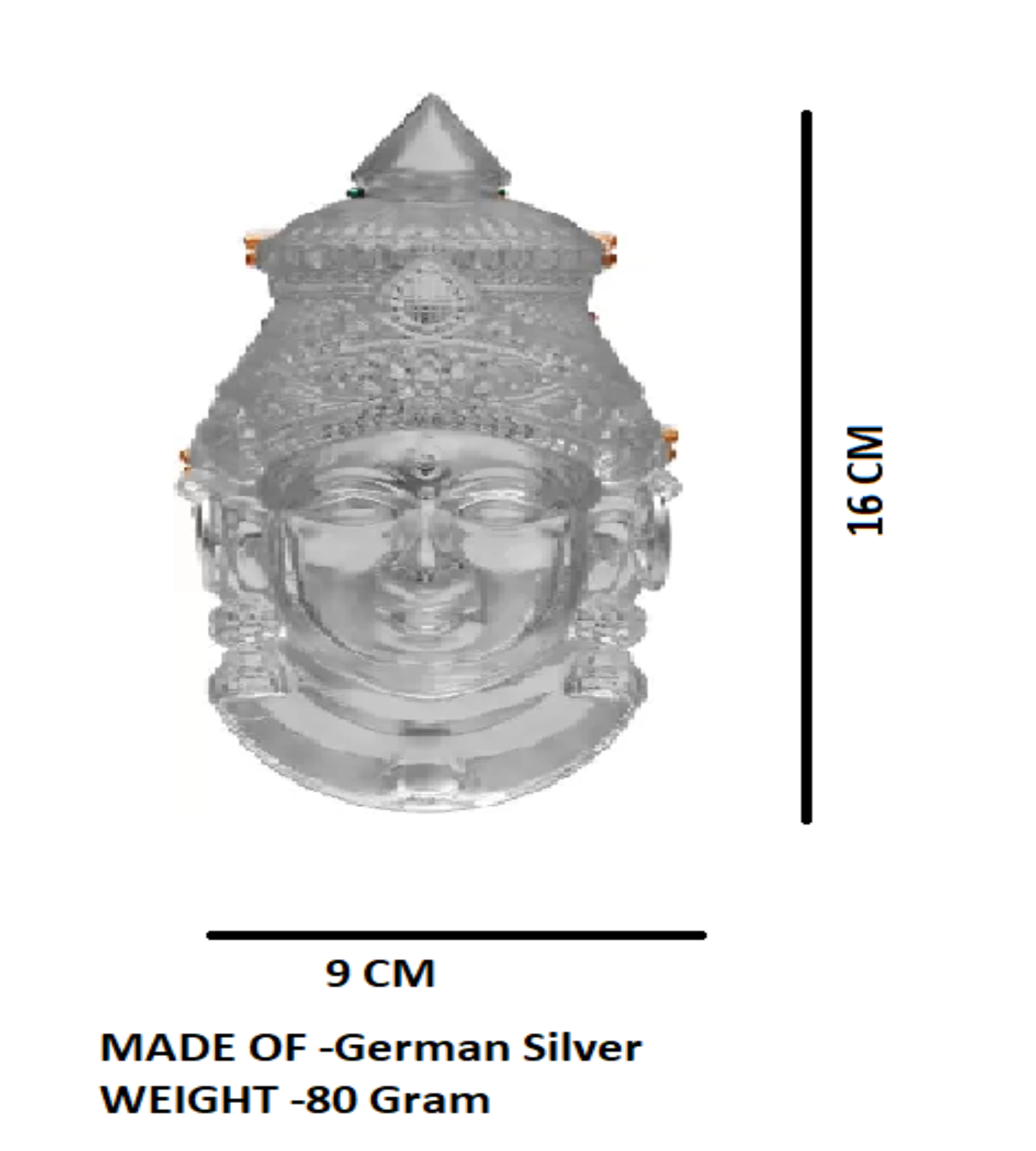 Sigaram 6X3.5 Inch Silver Plated Lakshmi Face Mukoot for Vara Mahalakshmi Festival K4123