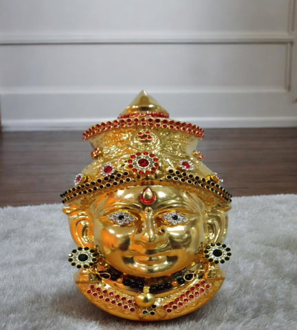 Sigaram 6.5X3.5 Inch Gold Plated  Mahalakshmi Face Mukoot for Vara Mahalakshmi Festival K4140