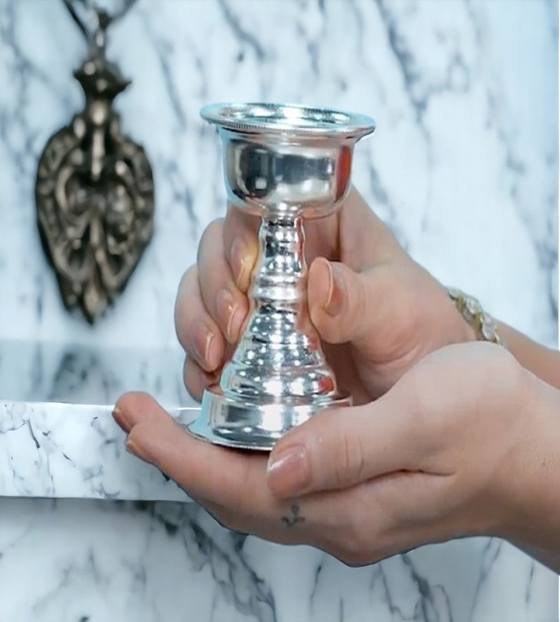 Sigaram 8X6 Cm Deepa Made by Pure German Silver For Pooja K4161