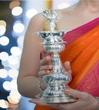 Sigaram 12x4 Inch Peacock Diya Made by Pure German Silver For Puja K4166