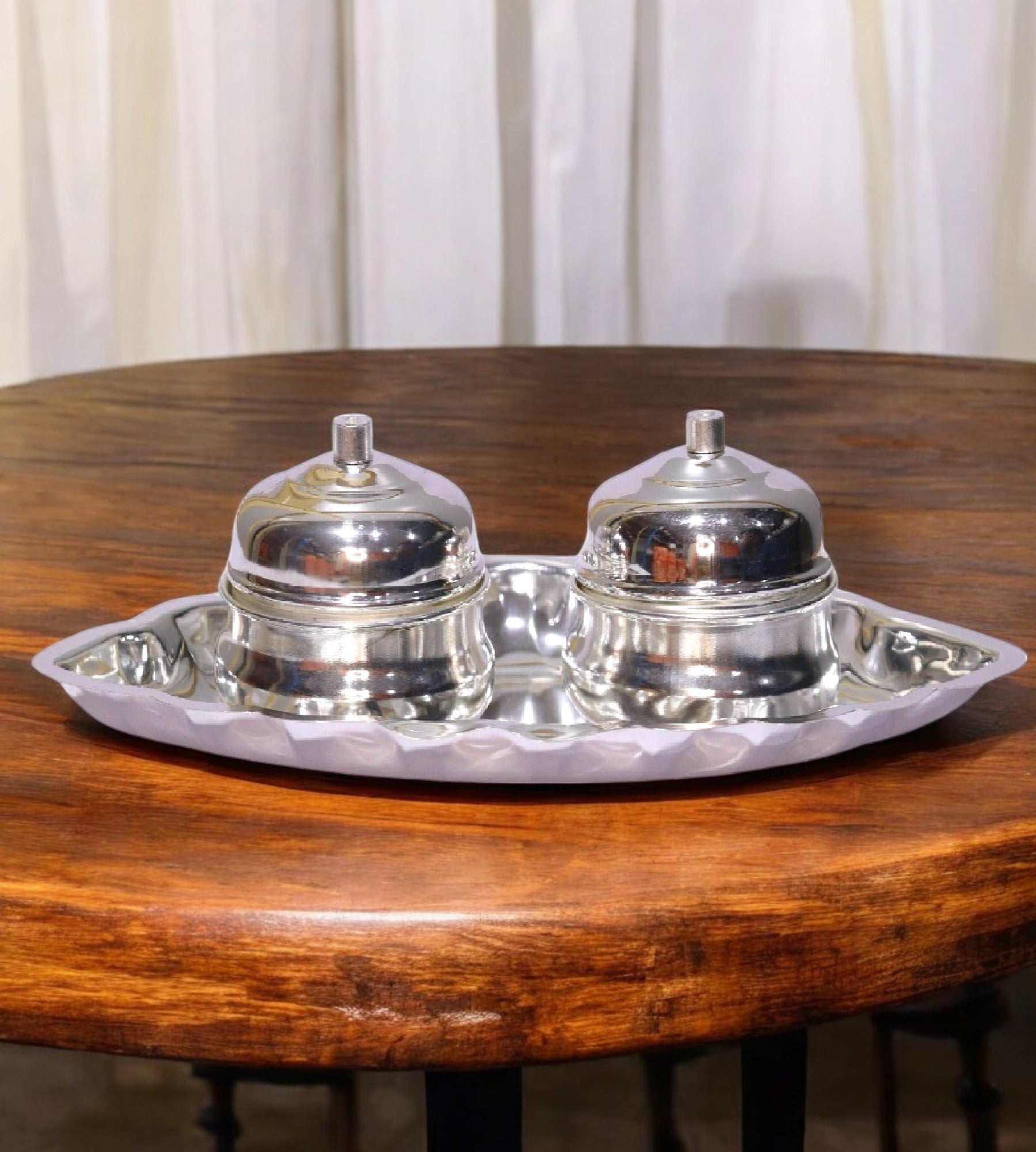 Sigaram 7.5 Inch Silver Plated Chandan Set For Home Pooja Decore K4680