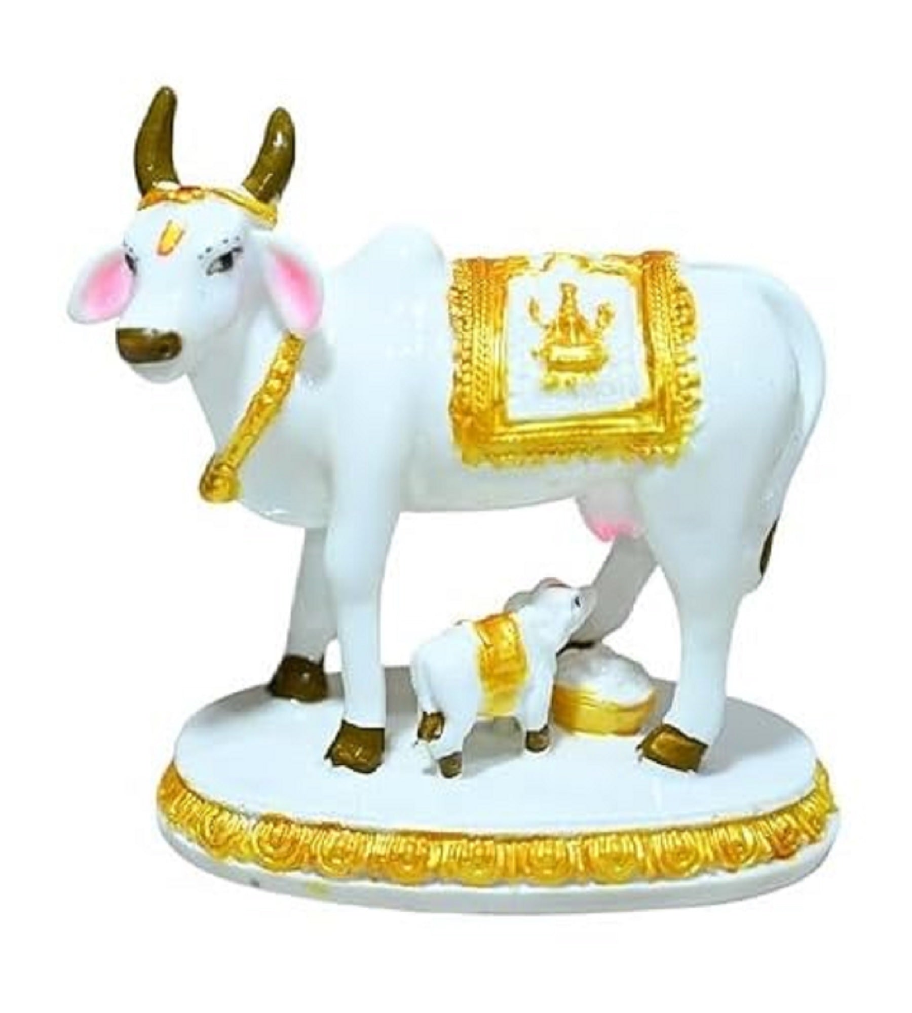 Sigaram 5 Inch White Marble Lakshmi Kamadhenu Idol For Home Decor Statue Figurine Murti Showpiece K4781