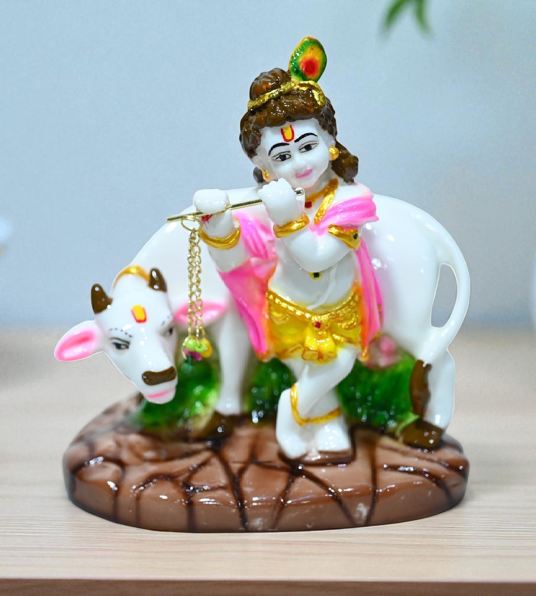 Sigaram 5.5 Inch Multi-Color Bala Krishna with Kamadhenu Idol For Home Decoretive Showpiece K4796