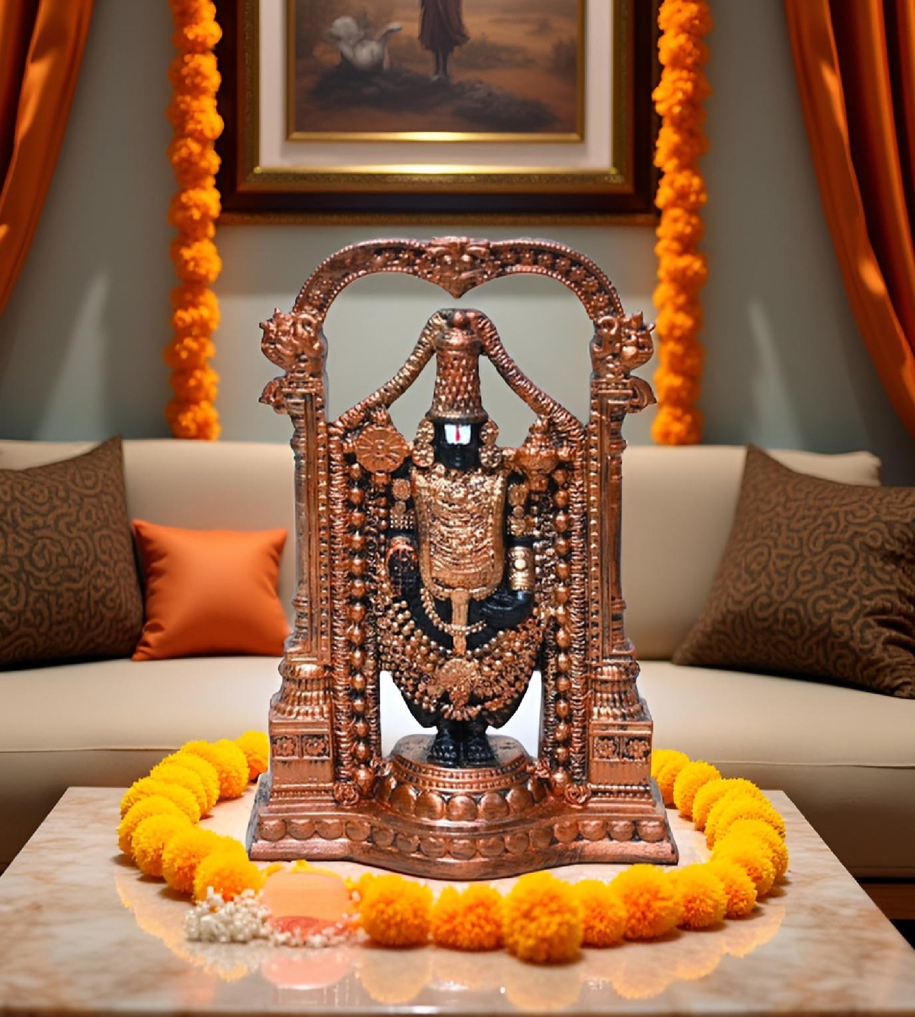 Sigaram 8 Inch Marble Balaji Statue For Home Decoretive Showpiece K4800