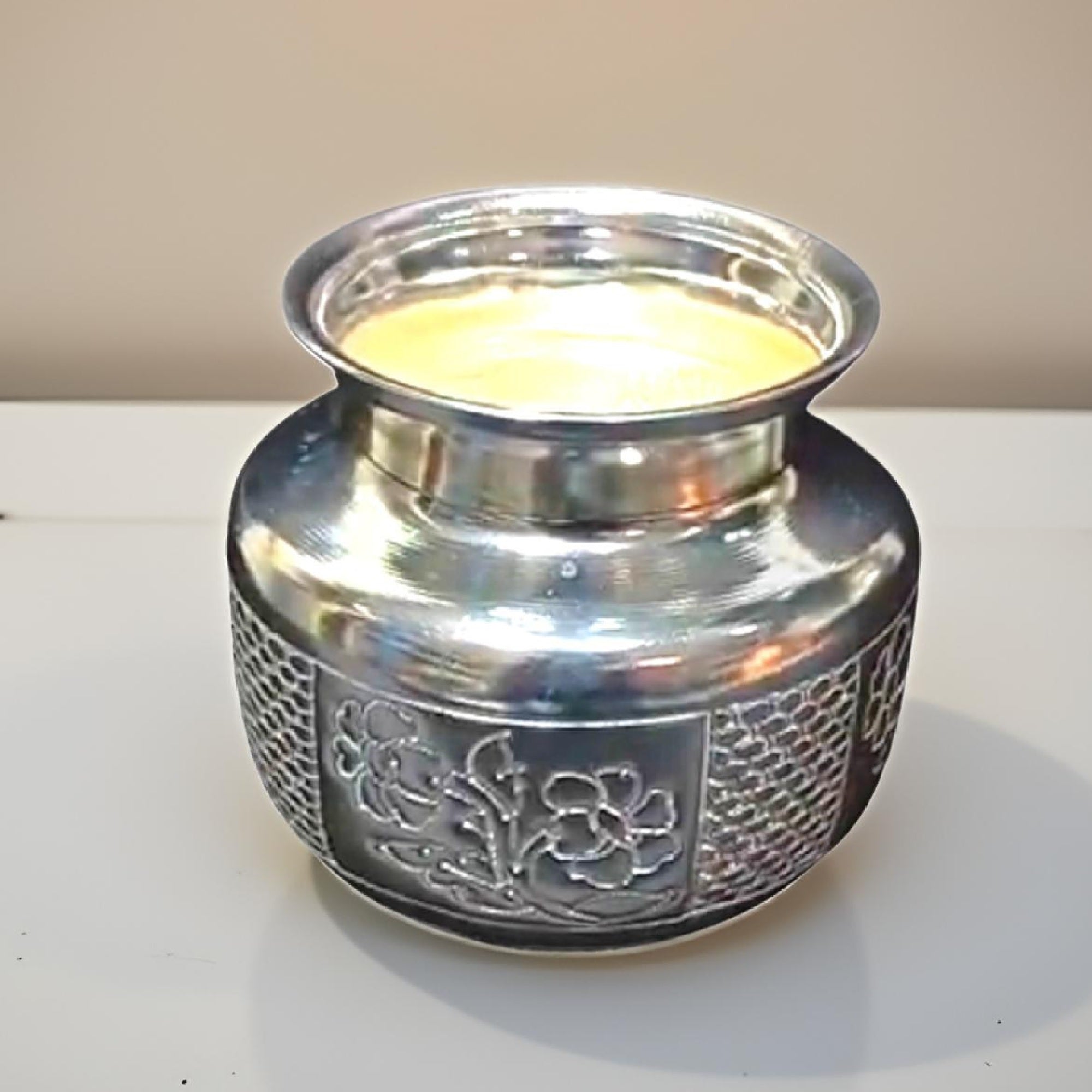 Sigaram Silver Plated 4.5 Inch Plain Flower Kalash for Home Pooja Decore K4831