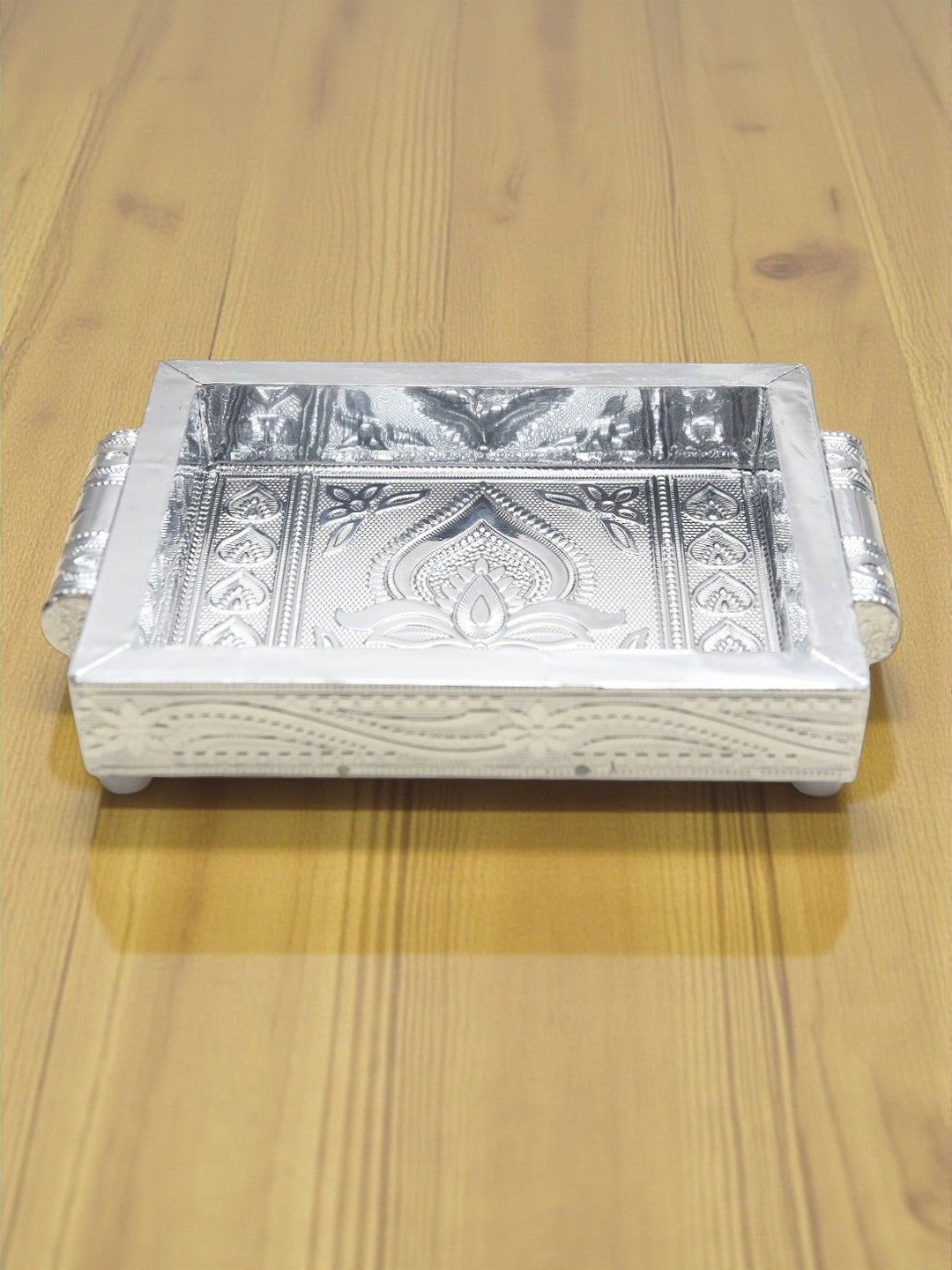 Sigaram 6x4 Inch Wooden Silver Plated Choky Tray for Wedding Return Gifts K5168