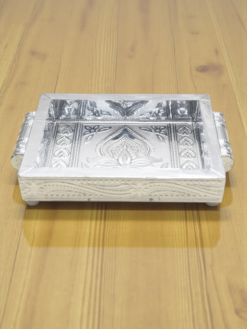 Sigaram 6x4 Inch Wooden Silver Plated Choky Tray for Wedding Return Gifts K5168
