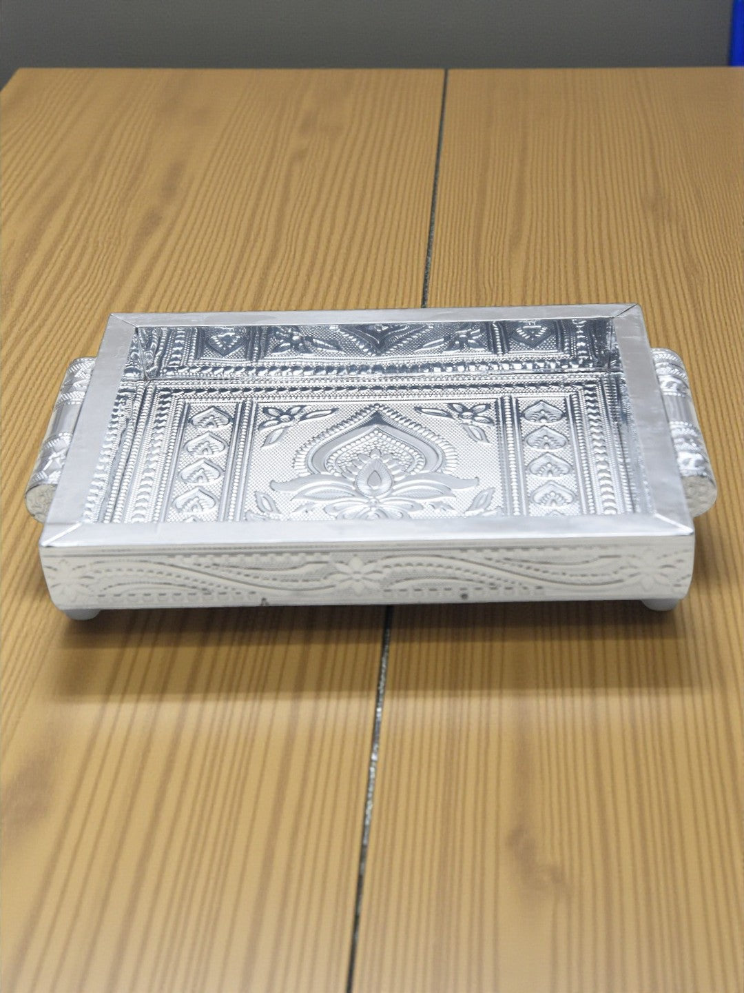 Sigaram 7x5 Inch Wooden Silver Plated Choky Tray for Wedding Return Gifts K5169