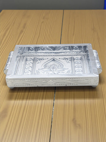Sigaram 7x5 Inch Wooden Silver Plated Choky Tray for Wedding Return Gifts K5169