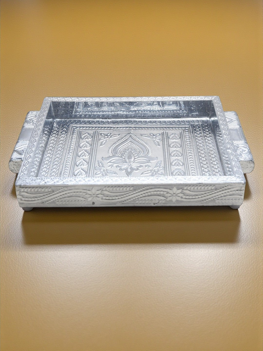 Sigaram 7x10 Inch Wooden Silver Plated Choky Tray for Wedding Return Gifts K5170