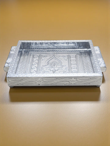 Sigaram 7x10 Inch Wooden Silver Plated Choky Tray for Wedding Return Gifts K5170