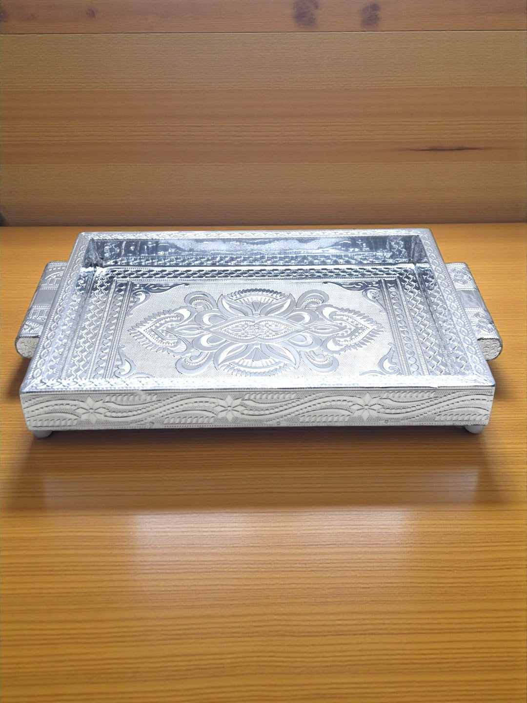 Sigaram 8x12 Inch Wooden Silver Plated Choky Tray Wedding Return Gifts & Festivals K5171