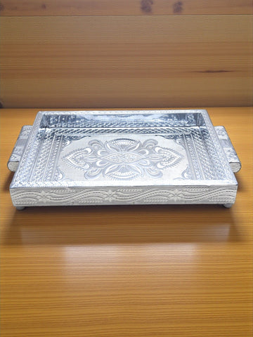 Sigaram 8x12 Inch Wooden Silver Plated Choky Tray Wedding Return Gifts & Festivals K5171