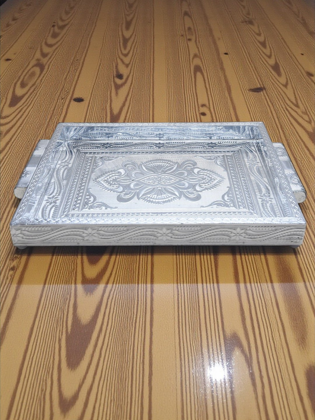 Sigaram 10x14 Inch Wooden Silver Plated Choky Tray for Wedding Return Gifts K5172
