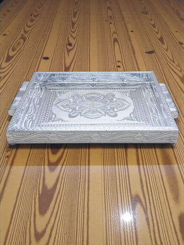 Sigaram 10x14 Inch Wooden Silver Plated Choky Tray for Wedding Return Gifts K5172