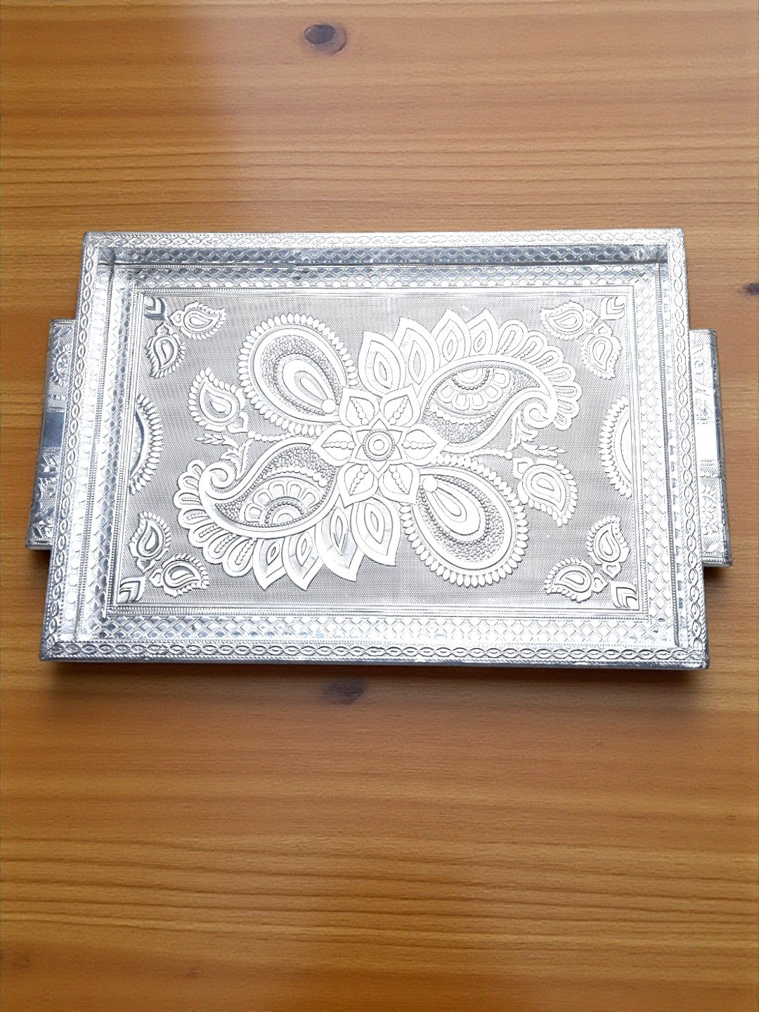 Sigaram 11x16 Inch Wooden Silver Plated Choky Tray for Wedding Return Gifts K5173