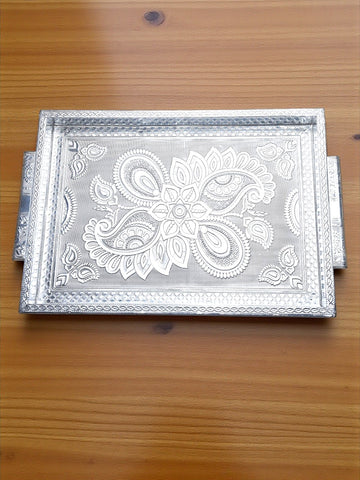 Sigaram 11x16 Inch Wooden Silver Plated Choky Tray for Wedding Return Gifts K5173