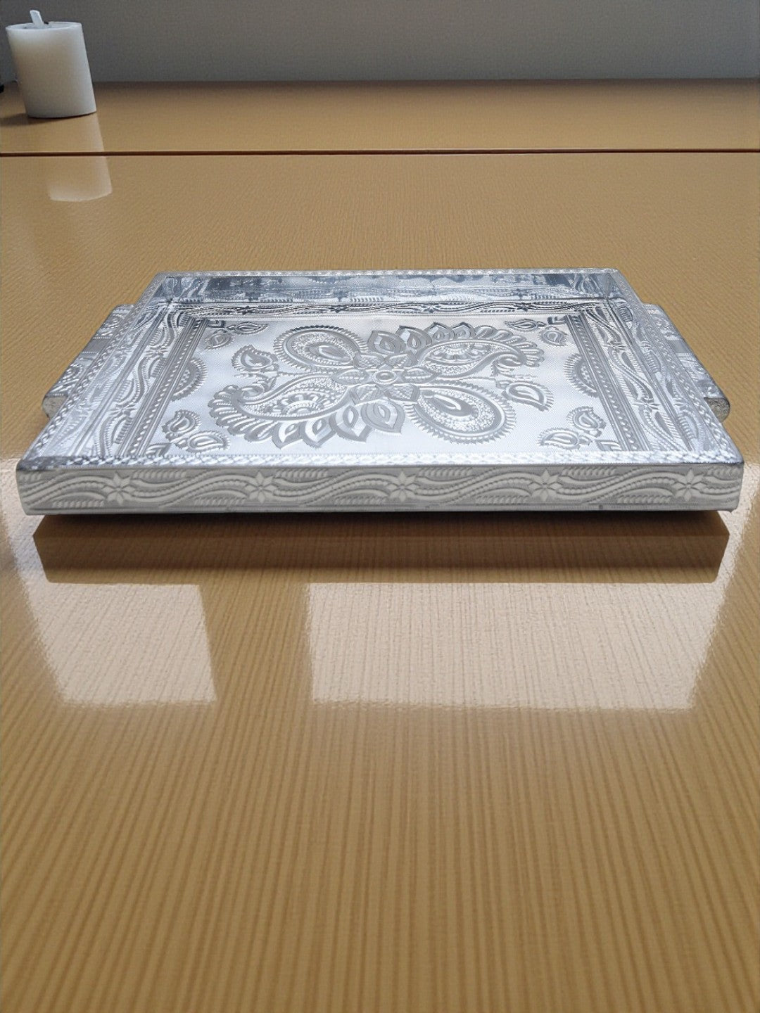 Sigaram 12x18 Inch Wooden Silver Plated Choky Tray for Wedding Return Gifts K5174