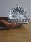 Sigaram 8x5 Inch Wooden Silver Plated Simhasan for Home Pooja God idols Simhasan K5177