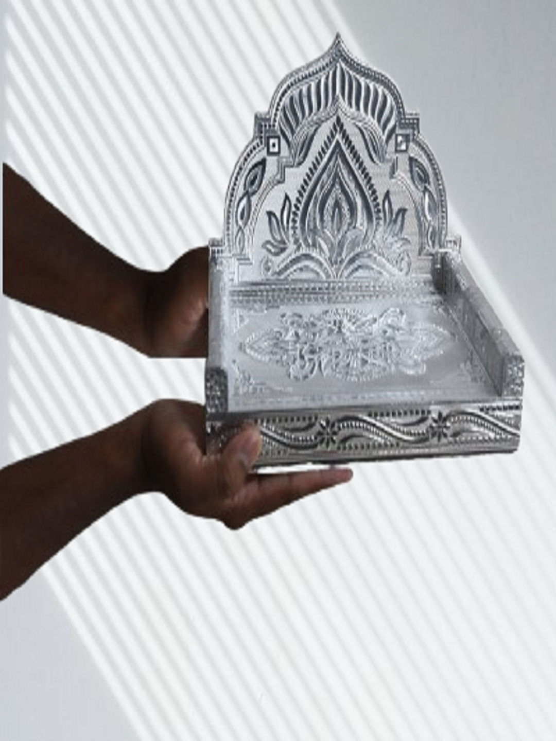 nail for Sigaram-GS-7x10I-Simhasan-Silvr-350-K5178 Sigaram 7x10 Inch Wooden Silver Plated Simhasan for Home Pooja God Idols Simhasan K5178