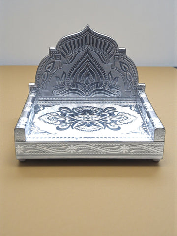 nail for Sigaram-GS-7x10I-Simhasan-Silvr-350-K5178 Sigaram 7x10 Inch Wooden Silver Plated Simhasan for Home Pooja God Idols Simhasan K5178