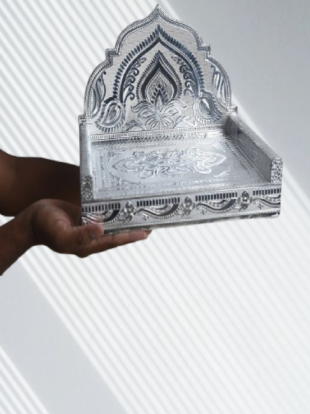 Sigaram 8x12 Inch Wooden Silver Plated Simhasan for Home & Temple Pooja God idols Simhasan K5179