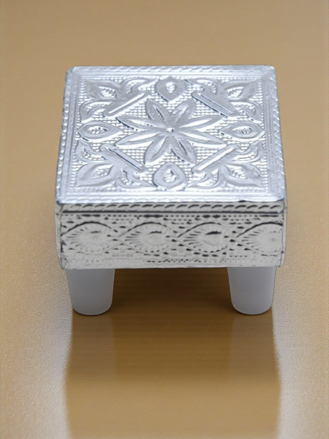 Sigaram 2x2 Inch Wooden Silver Plated Patiya/Chowki for Home & Temple Pooja Decor K5180