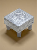 Sigaram 2x2 Inch Wooden Silver Plated Patiya/Chowki for Home & Temple Pooja Decor K5180