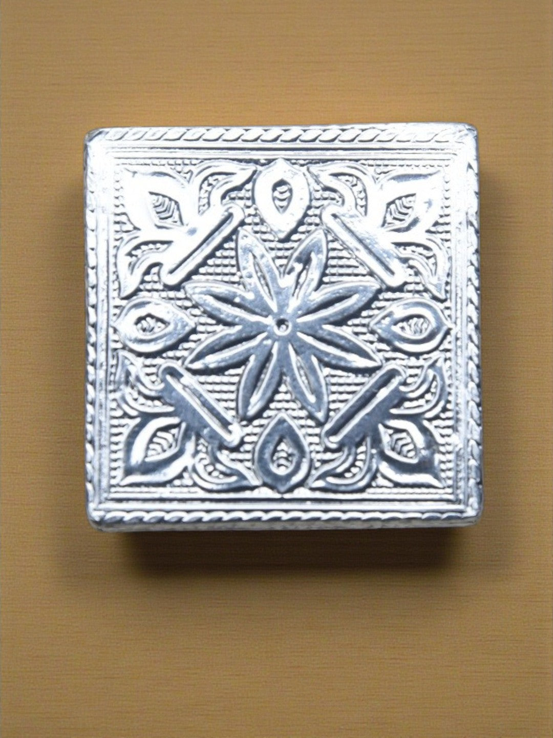 Sigaram 2x2 Inch Wooden Silver Plated Patiya/Chowki for Home & Temple Pooja Decor K5180