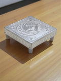 Sigaram 4x4 Inch Wooden Silver Plated Patiya/Chowki for Home & Temple Pooja Decor K5182