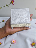 Sigaram 5x5 Inch Wooden Silver Plated Pooja Chowki / Patiya for Home Pooja Decor K5183