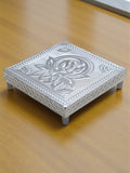 Sigaram 6x6 Inch Wooden Silver Plated Pooja Chowki / Patiya for Home Pooja Decor K5184