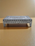 Sigaram 6x6 Inch Wooden Silver Plated Pooja Chowki / Patiya for Home Pooja Decor K5184
