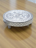Sigaram 4x4 Inch Wooden Silver Plated Round Patli/Chowki for Home Pooja Decor K5185