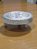 Sigaram 4x4 Inch Wooden Silver Plated Round Patli/Chowki for Home Pooja Decor K5185