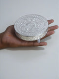 Sigaram 4x4 Inch Wooden Silver Plated Round Patli/Chowki for Home Pooja Decor K5185