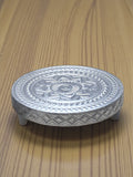 Sigaram 5x5 Inch Wooden Silver Plated Round Patli/Chowki for Home Pooja Decor K5186